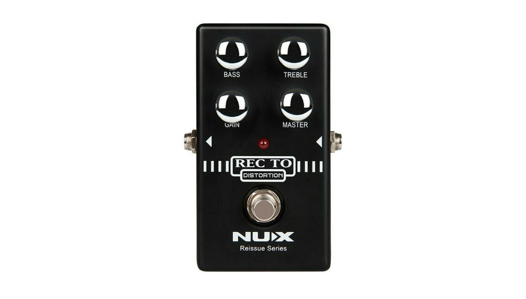NUX Recto Distortion pedal — black enclosure, Bass Treble Gain Master knobs
