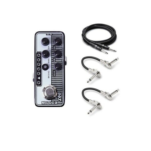 Mooer 007 Regal Tone micro preamp pedal — silver enclosure with included cables
