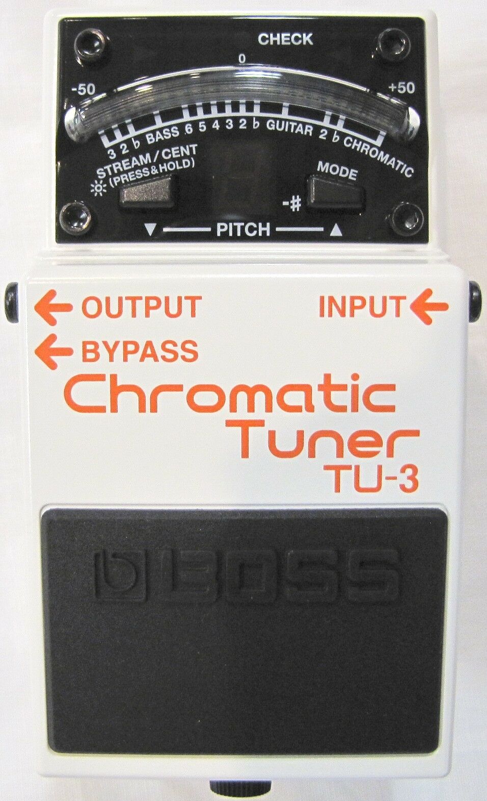 Used Boss TU-3 Chromatic Tuner pedal, white body with black LED meter display