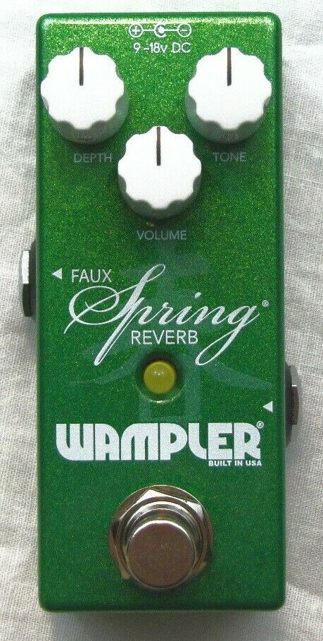 Used Wampler Mini Faux Spring Reverb pedal, green sparkle enclosure top view