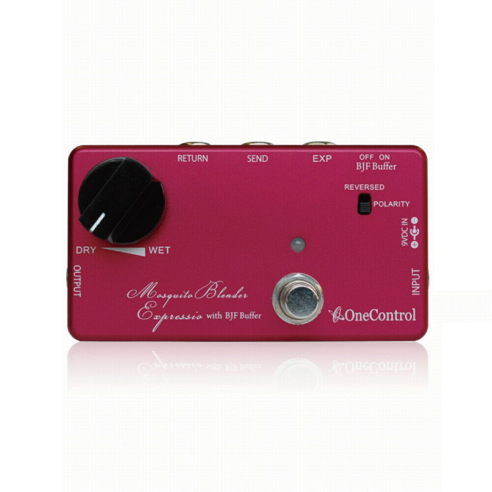 One Control Mosquito Blender Expressio with BJF Buffer, magenta enclosure, expression pedal input, parallel effects loop blender