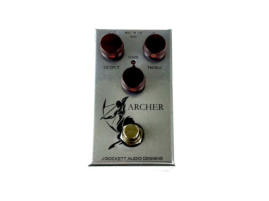 J Rockett Archer overdrive boost pedal — front view silver enclosure