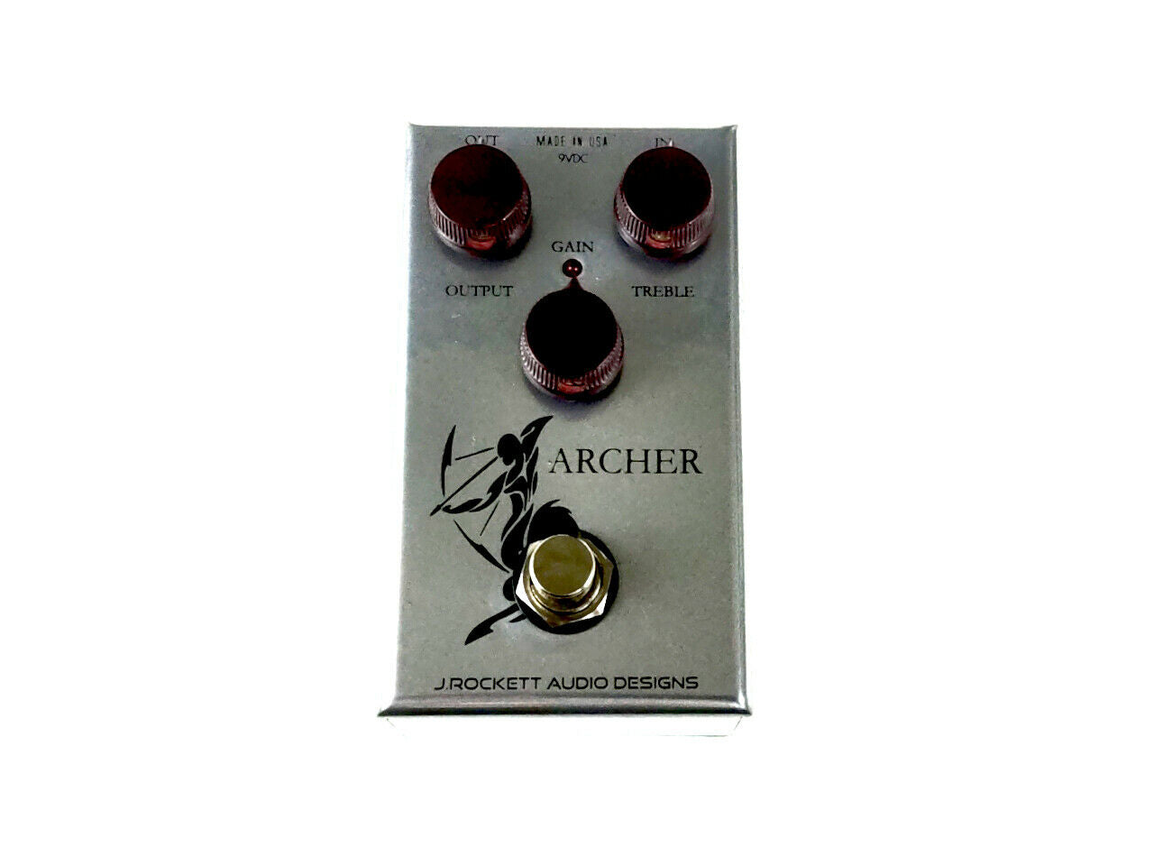 J Rockett Archer overdrive boost pedal — front view silver enclosure
