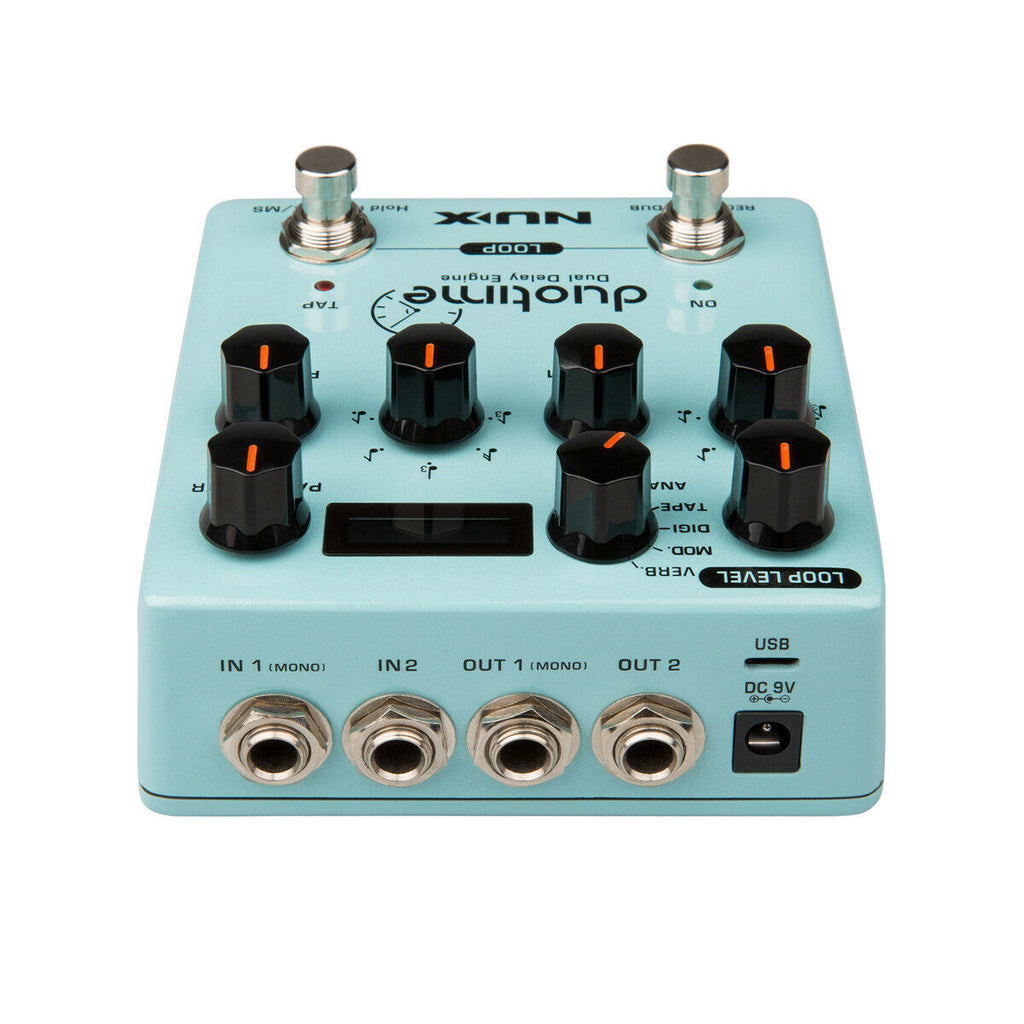 NUX Duotime NDD-6 delay pedal — top knob row close-up