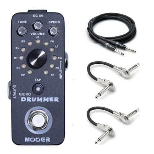 Mooer Micro Drummer drum machine pedal — gray micro enclosure with included cables