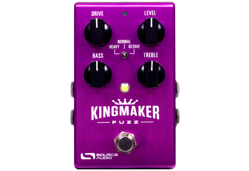 Source Audio SA245 Kingmaker Fuzz pedal — purple enclosure, top control view