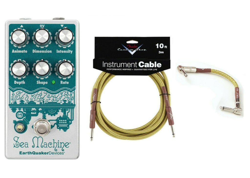 EarthQuaker Devices Sea Machine V3 chorus pedal with included Fender instrument and patch cables