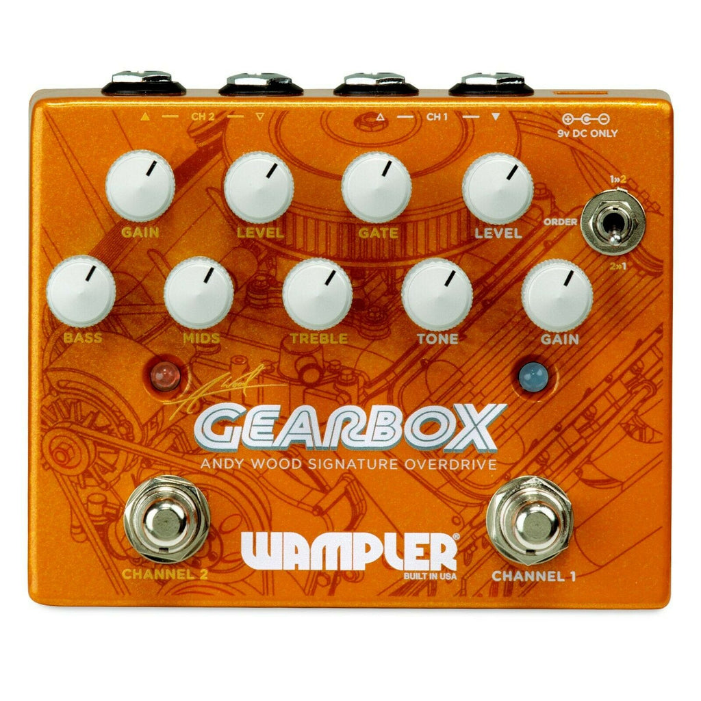 Wampler Gearbox Andy Wood dual overdrive pedal — orange top panel
