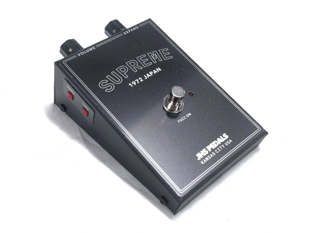 JHS Supreme Fuzz pedal Legends of Fuzz — side view showing Tone and Mode buttons