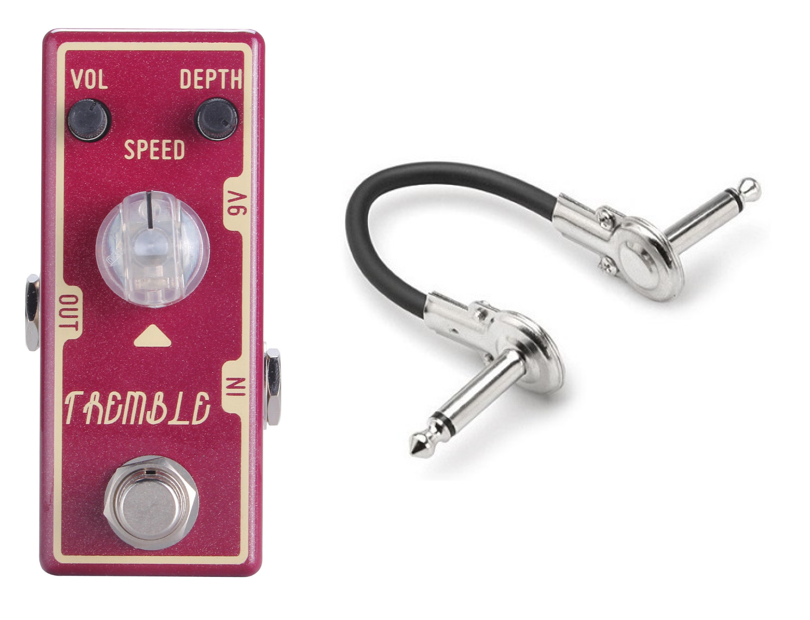 Tone City T14 Tremble tremolo pedal — red mini pedal with included patch cable