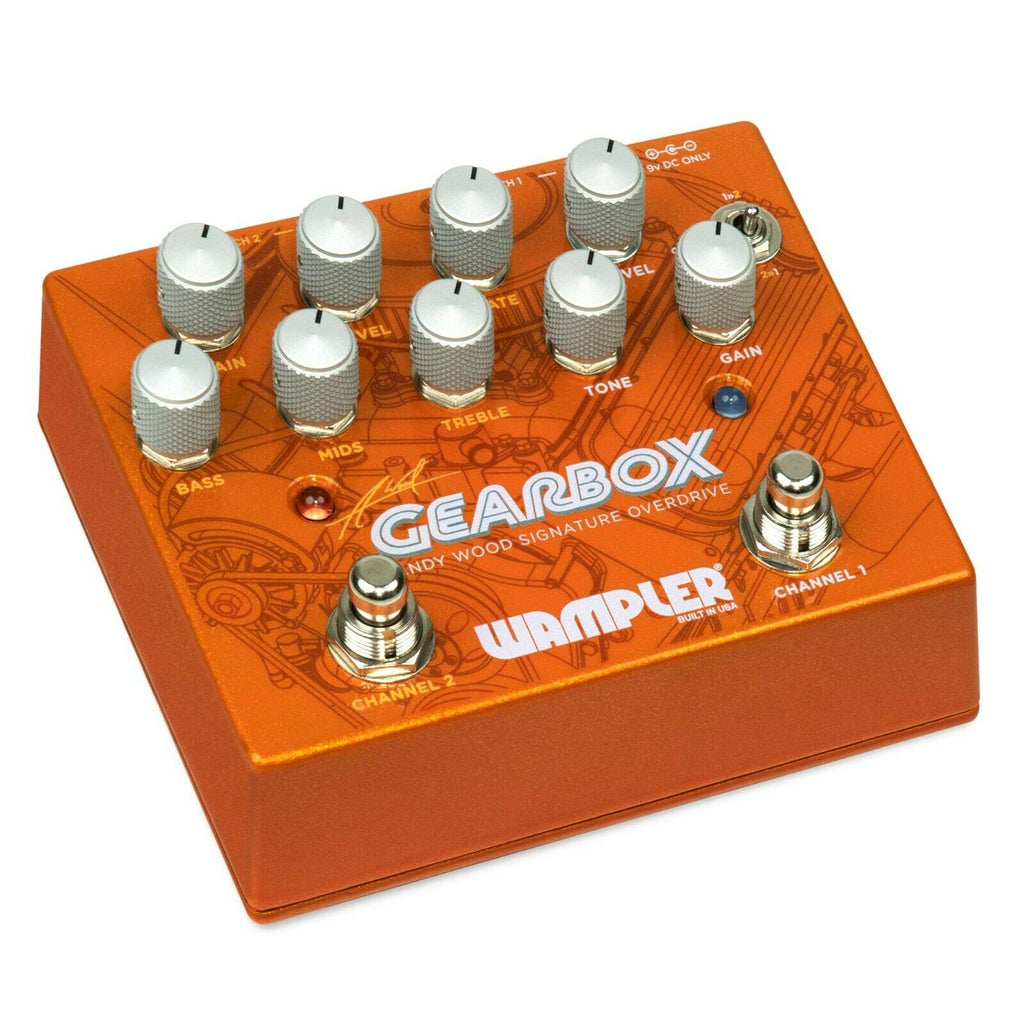 Wampler Gearbox Andy Wood dual overdrive pedal — side jacks view