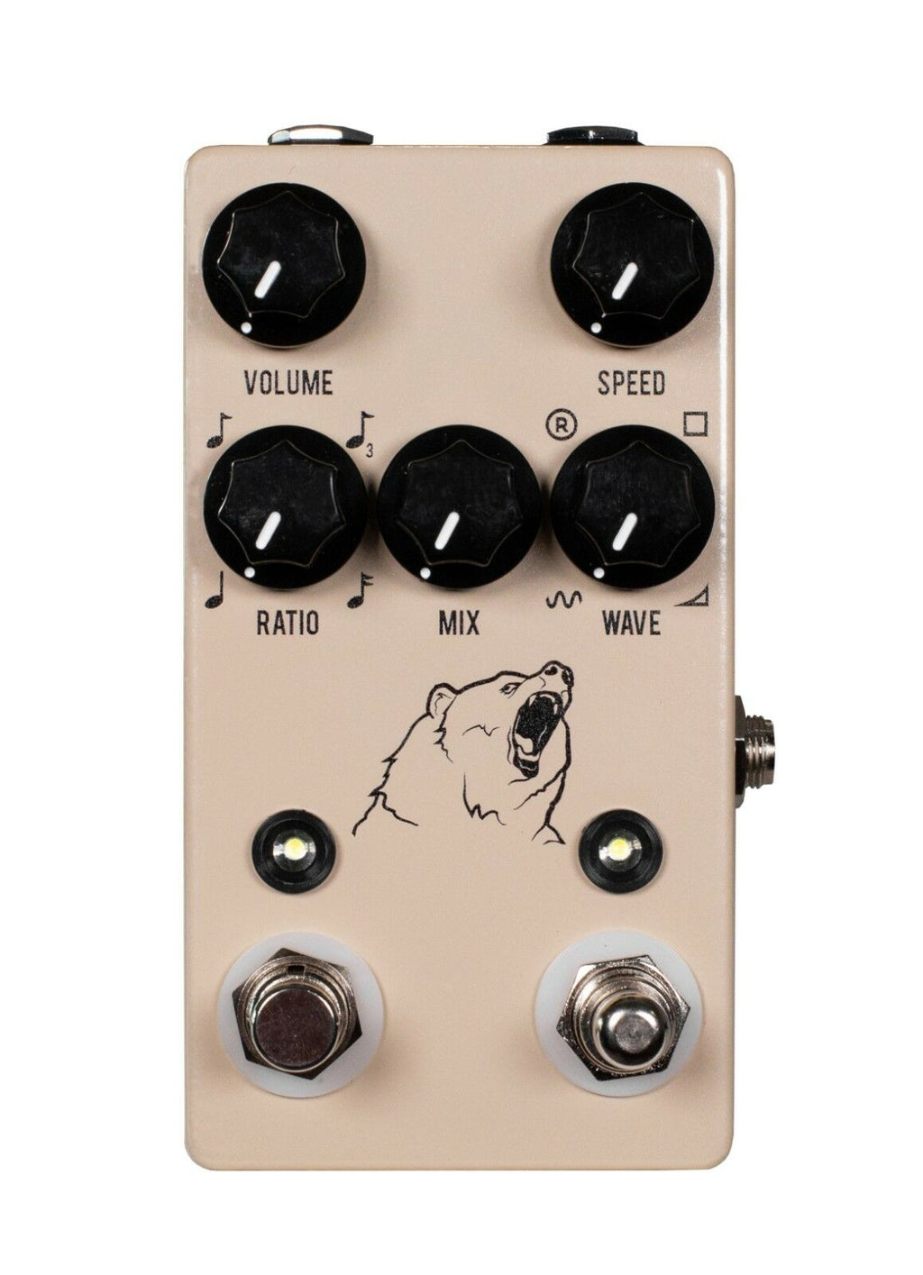 JHS Kodiak Tremolo guitar pedal, tan body with black knobs, front view