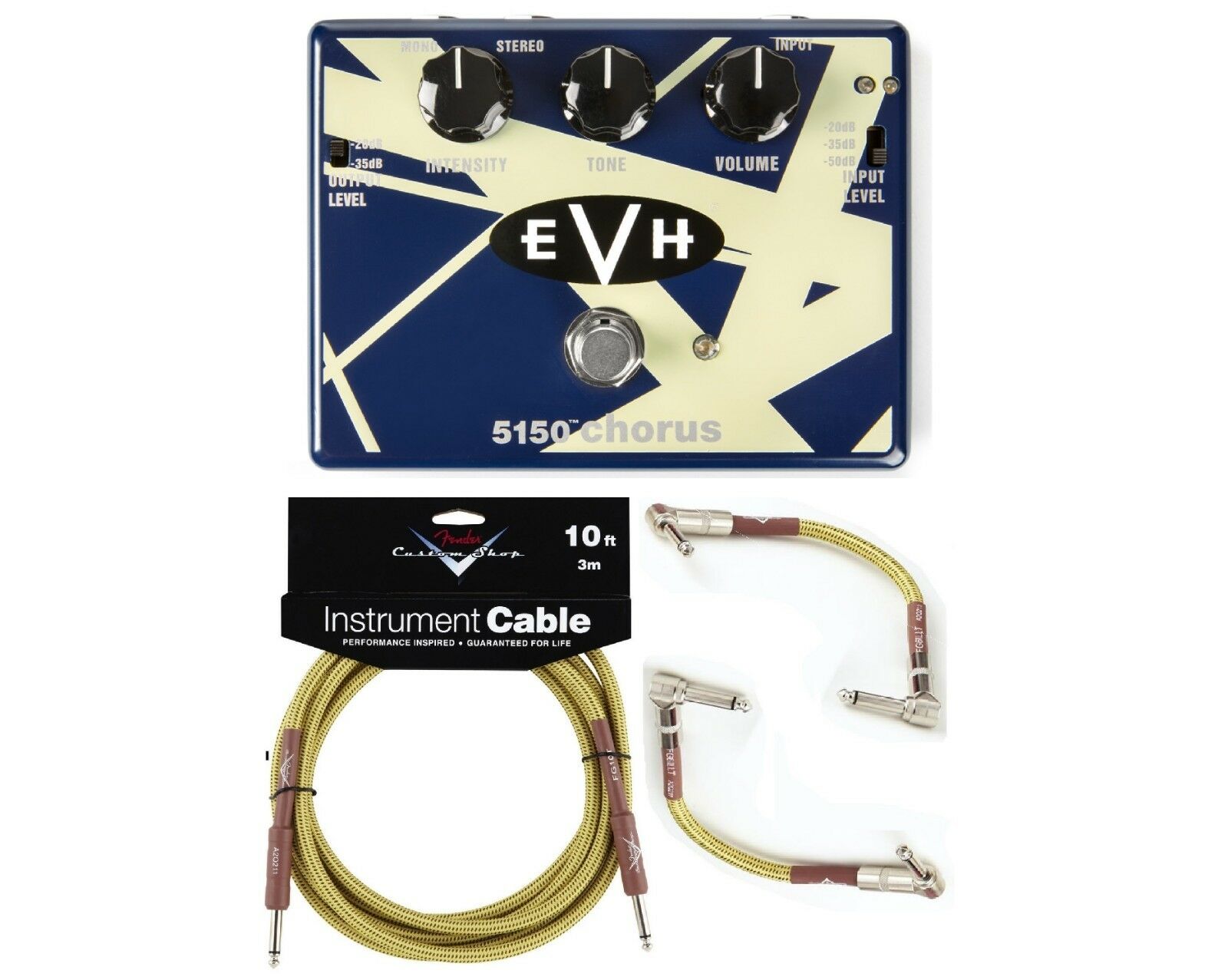 MXR EVH30 5150 Chorus pedal — blue enclosure with cream stripes, top view