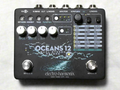 Electro-Harmonix Oceans 12 dual stereo reverb pedal — black enclosure with ocean graphic, top view