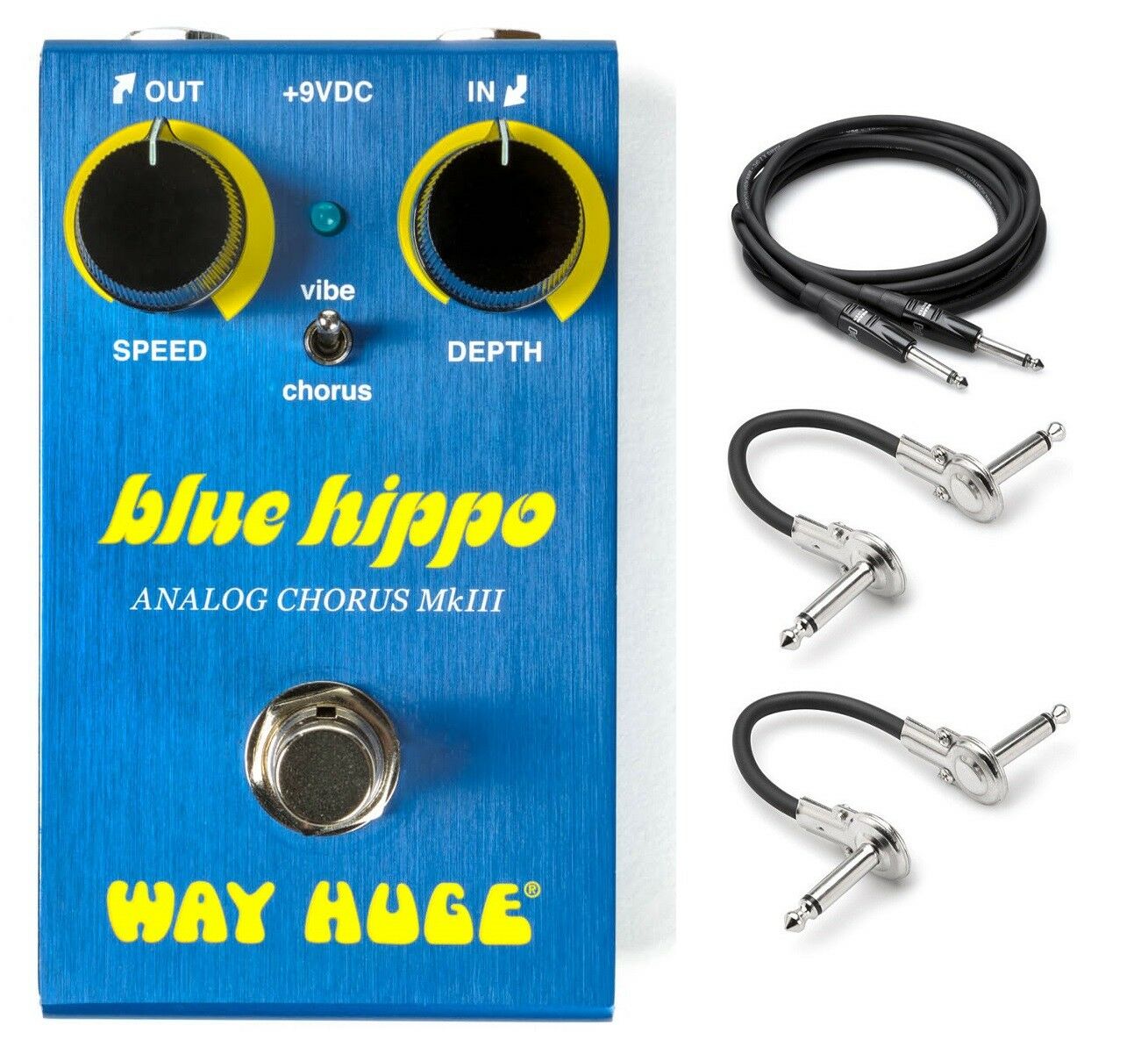 Way Huge Smalls WM61 Blue Hippo blue analog chorus mini pedal with included Hosa patch and guitar cables