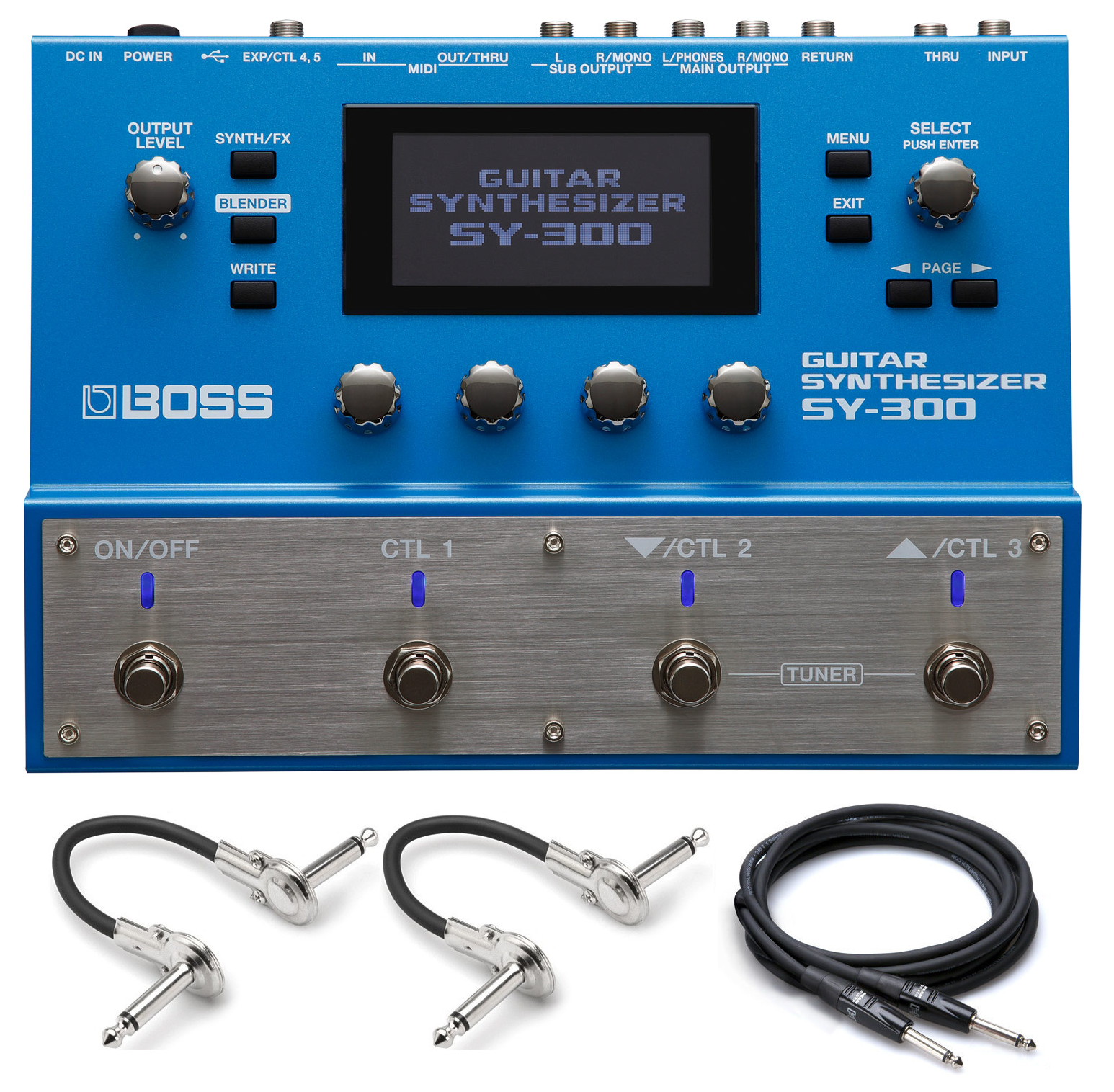 Boss SY-300 blue guitar synthesizer pedal with included cables
