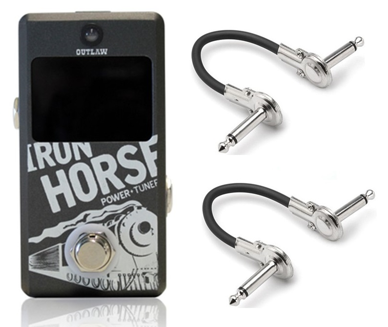 Outlaw Effects Iron Horse tuner and power supply pedal — black enclosure with two included patch cables