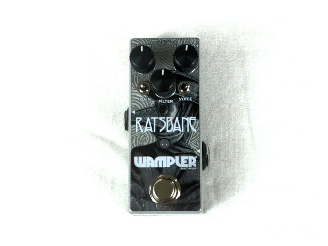 Wampler Ratsbane distortion pedal - black swirl graphic with silver chassis, mini enclosure