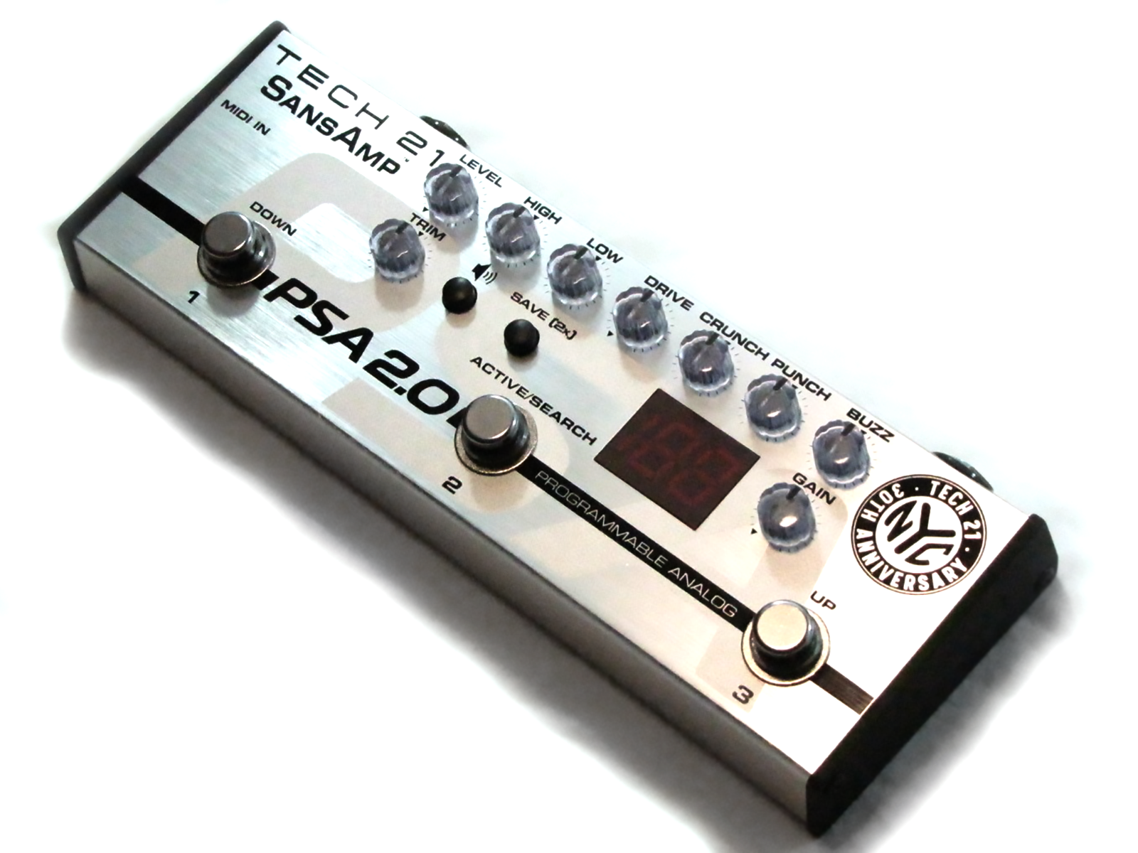 Tech 21 SansAmp PSA 2.0 programmable preamp pedal — angled view