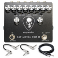 Amptweaker Fat Metal Pro II distortion preamp pedal — charcoal enclosure with skull graphic and bundled cables