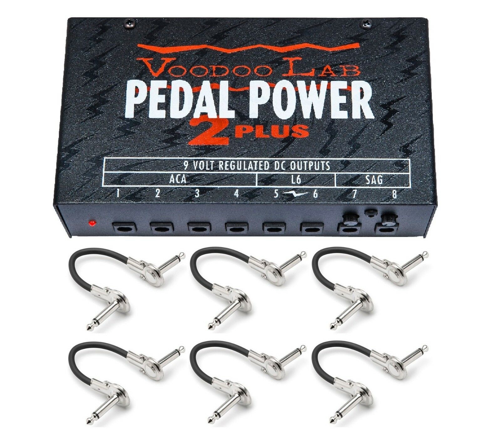 Voodoo Lab Pedal Power 2 Plus power supply — black unit with included patch cables