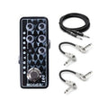 Mooer Gas Station micro preamp pedal — black enclosure with included cables