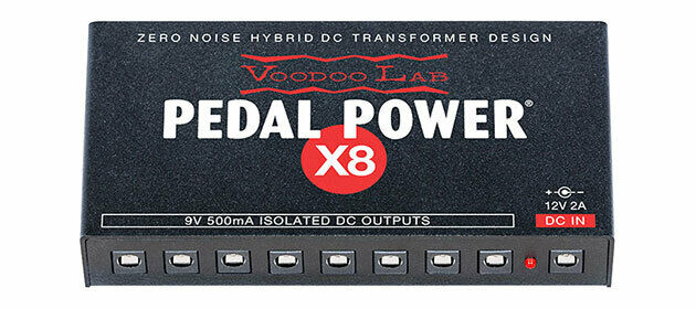 Voodoo Lab Pedal Power X8 black isolated power supply with eight 9V outputs, front view