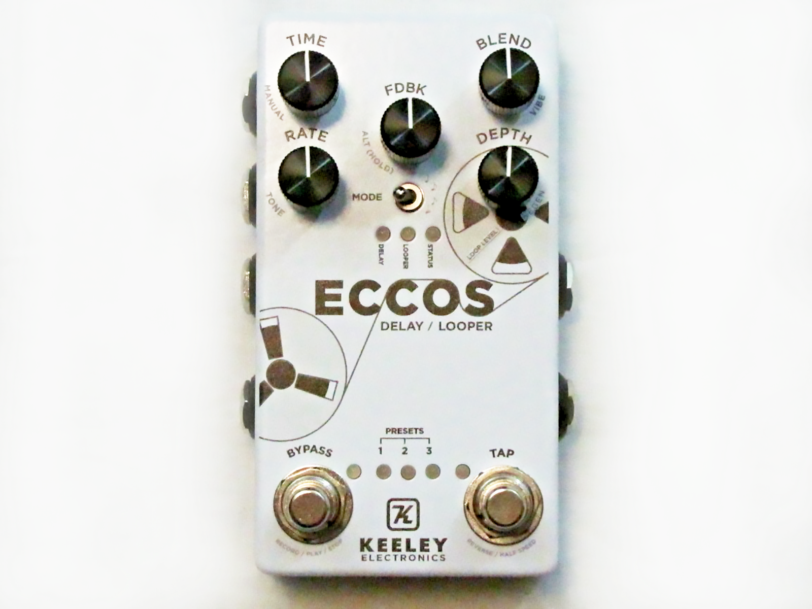 Keeley ECCOS Delay Looper pedal - white enclosure top view
