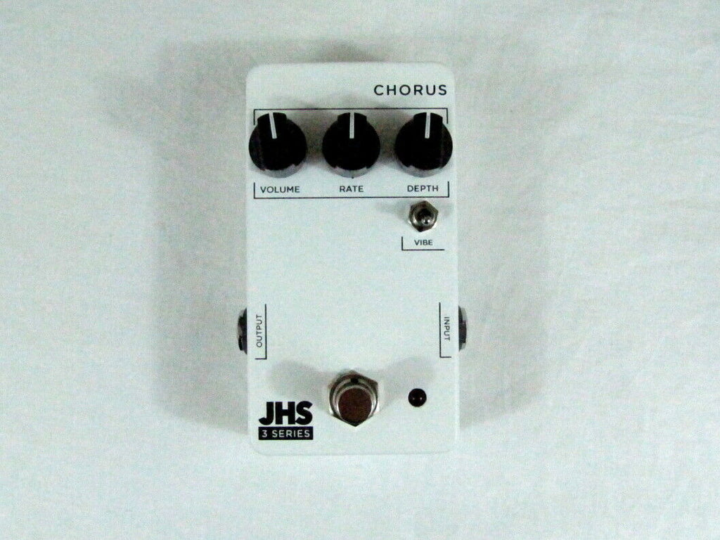 JHS 3 Series Chorus pedal — white enclosure front view with Volume Rate Depth knobs