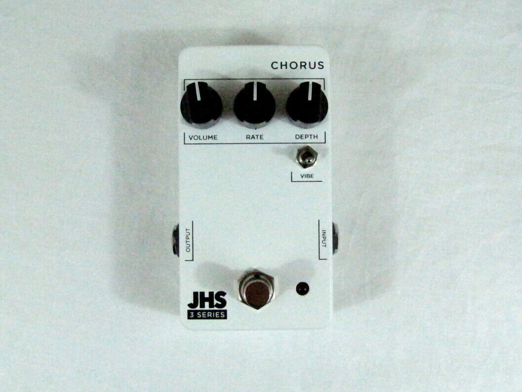 JHS 3 Series Chorus pedal — white enclosure front view with Volume Rate Depth knobs