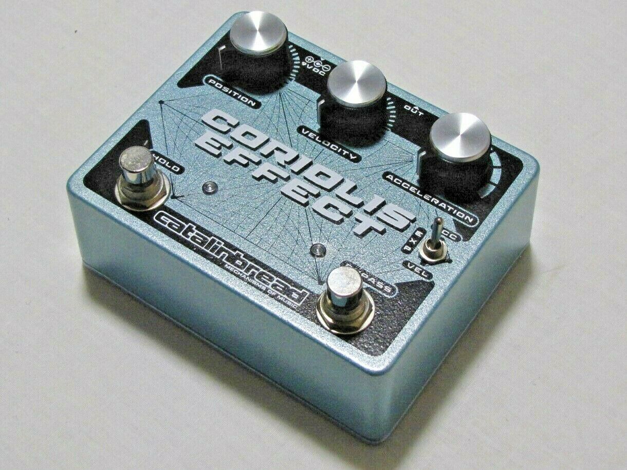 Catalinbread Coriolis Effect pedal — angled view of blue enclosure and footswitches