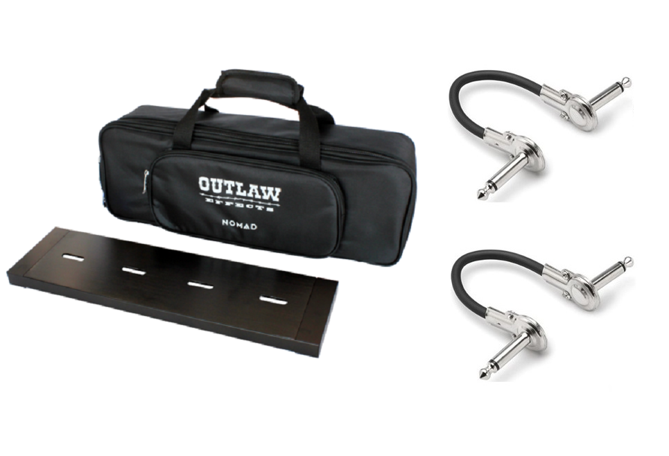 Outlaw Effects Nomad S128 Rechargeable Powered Pedalboard Small — black board with gig bag and two patch cables