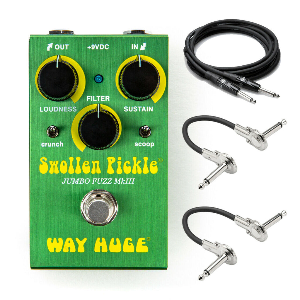 Way Huge Smalls WM41 green Swollen Pickle fuzz pedal with included Hosa cables