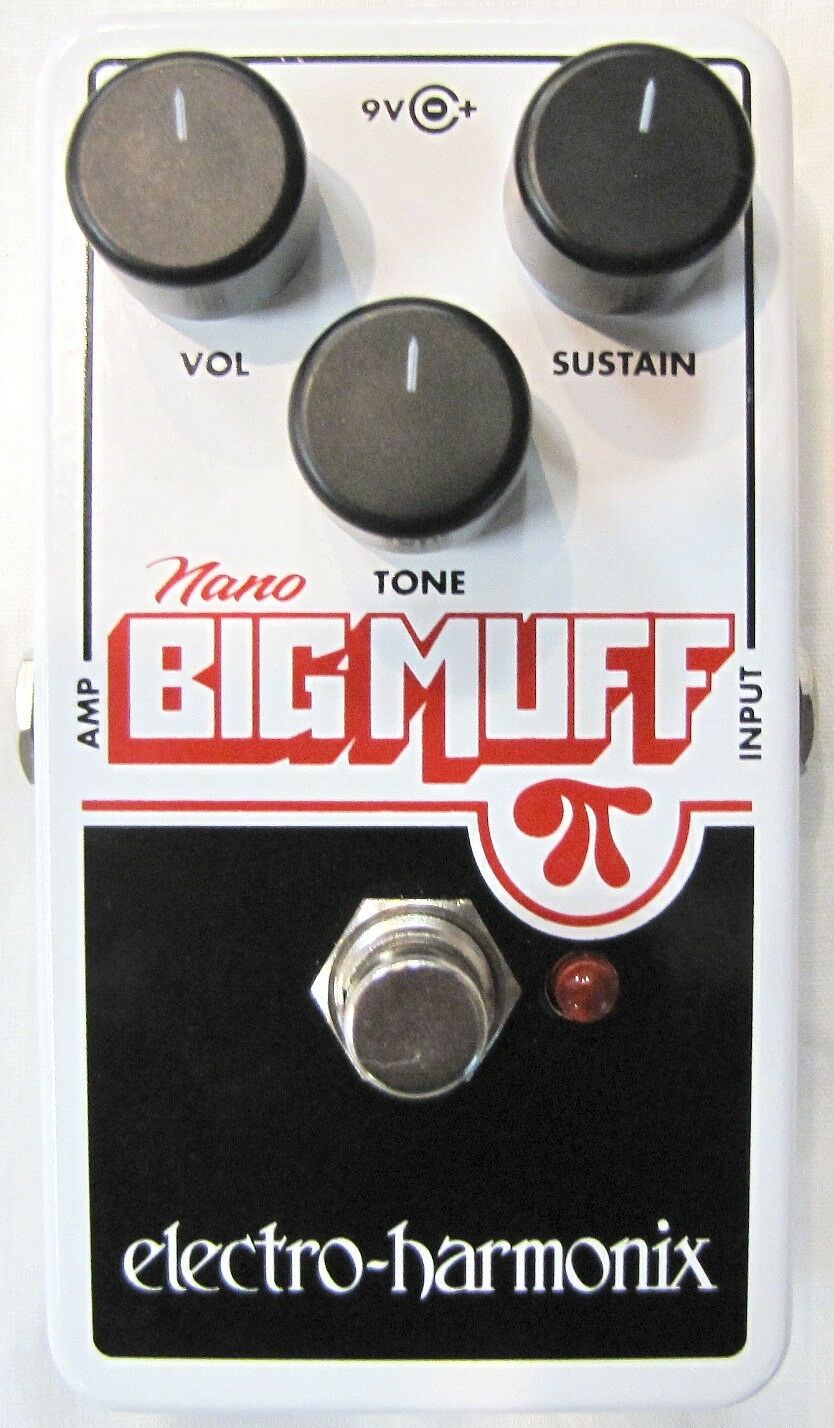 Used Electro-Harmonix Nano Big Muff Pi fuzz pedal, white and black, front view