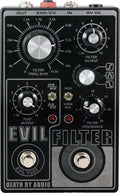 Death By Audio Evil Filter fuzz pedal — black enclosure, top front view