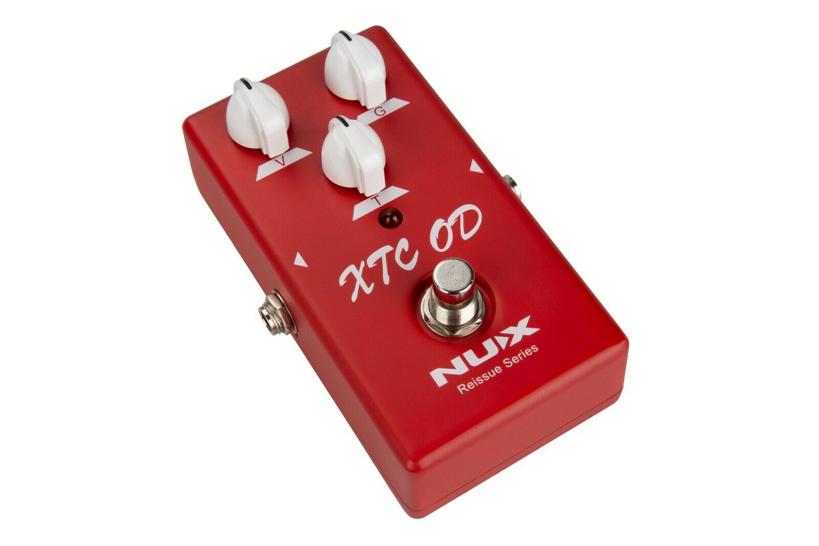 NUX XTC OD overdrive pedal — angled view of red enclosure