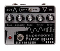 Death By Audio Supersonic Fuzz Gun pedal - silver and black, top view with five knobs