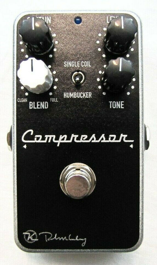 Used Keeley Compressor Plus guitar effects pedal, black, top view with knobs and footswitch