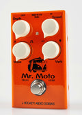 J Rockett Mr Moto tremolo reverb pedal — orange enclosure, front view