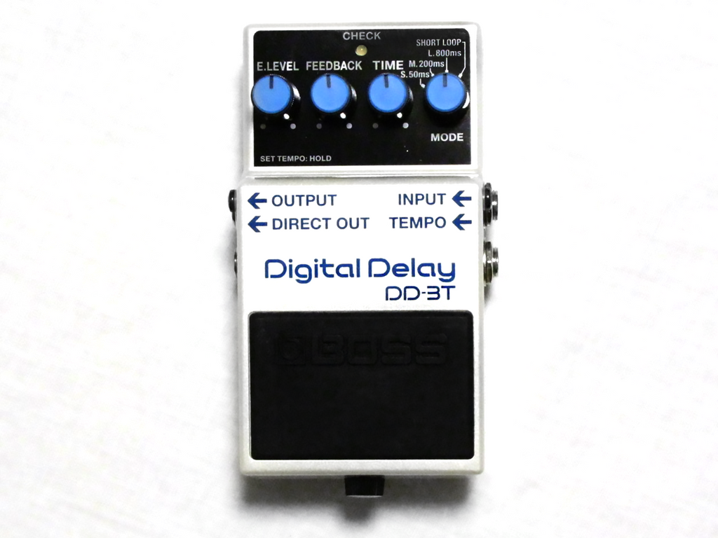 Used Boss DD-3T Digital Delay pedal, white with blue knobs, top view