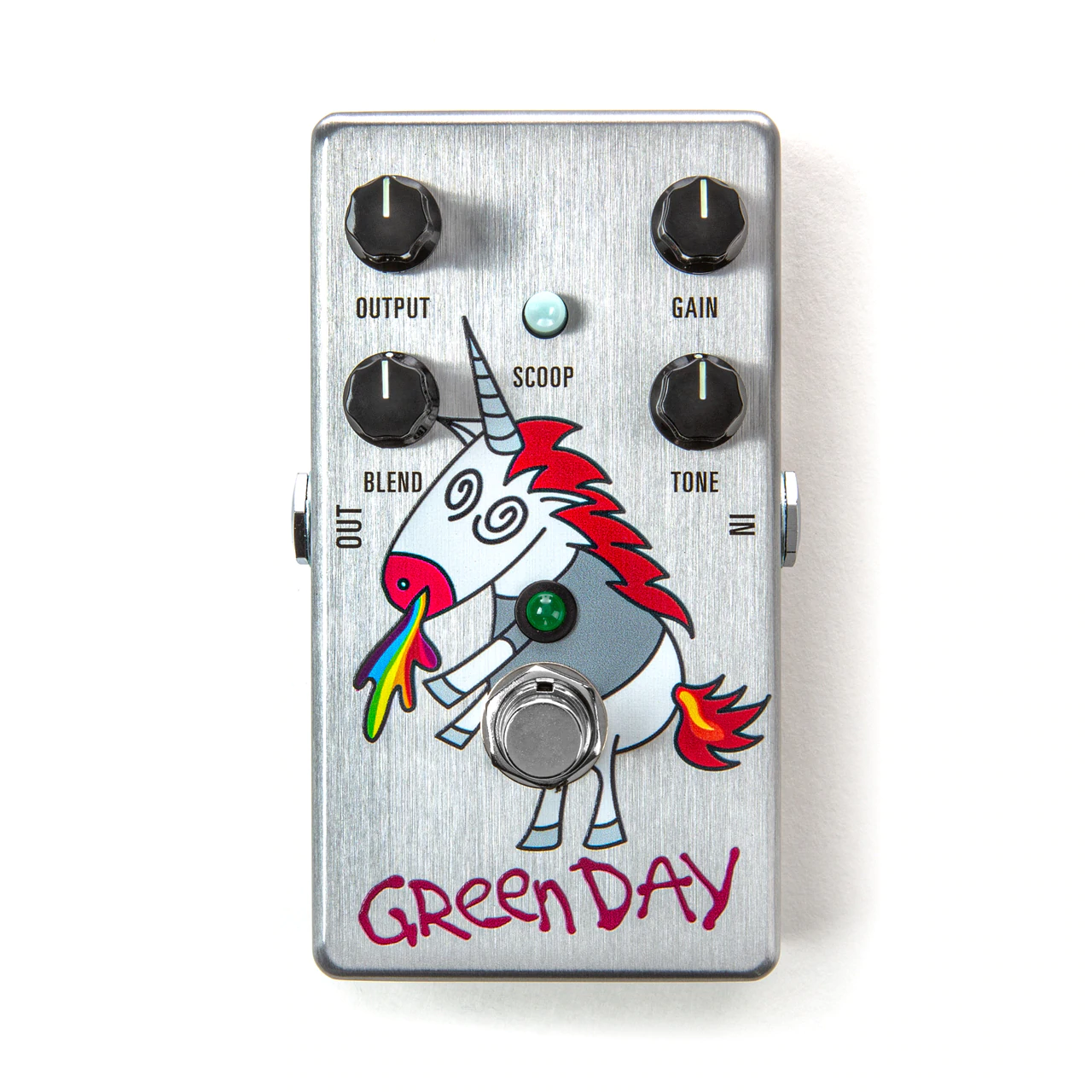 MXR DD25V3 Dookie Drive V3 Green Day overdrive pedal, brushed aluminum, top view