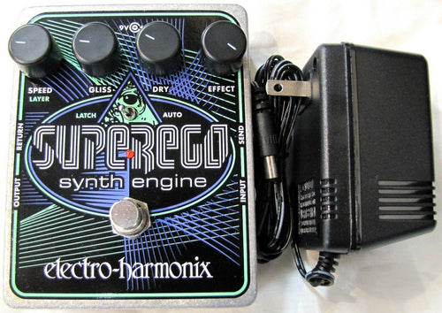 Electro-Harmonix Superego polyphonic synth engine pedal — black enclosure with included power supply