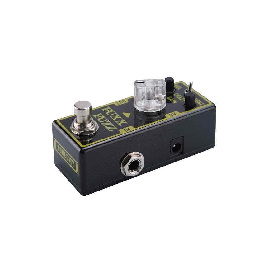 Tone City Fuxx Fuzz fuzz pedal side view with input, output and 9V jacks