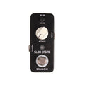 Mooer Slow Engine volume swell pedal — black enclosure, front view with Attack and Sense knobs