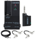 Boss WL-50 wireless system — black receiver and transmitter with bundled cables