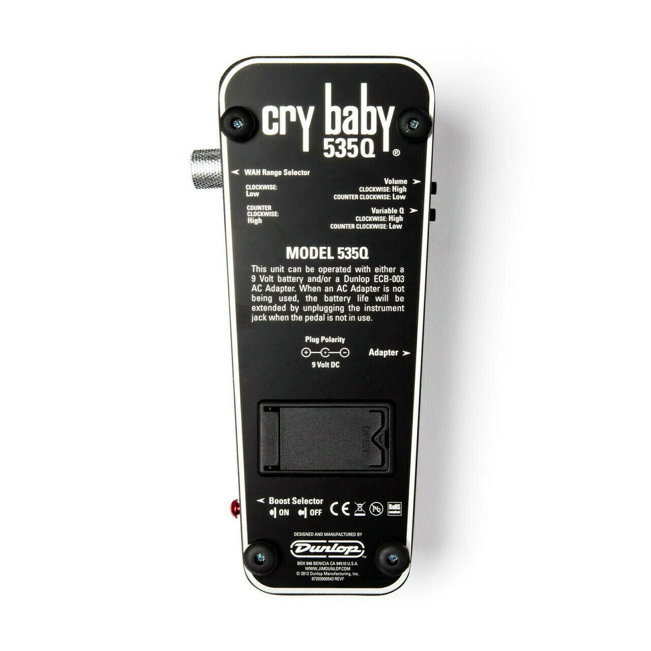 Dunlop 535Q Cry Baby Multi-Wah black wah pedal, detail view