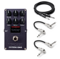 Vox Valvenergy Cutting Edge distortion pedal — dark blue enclosure with OLED display and bundled cables