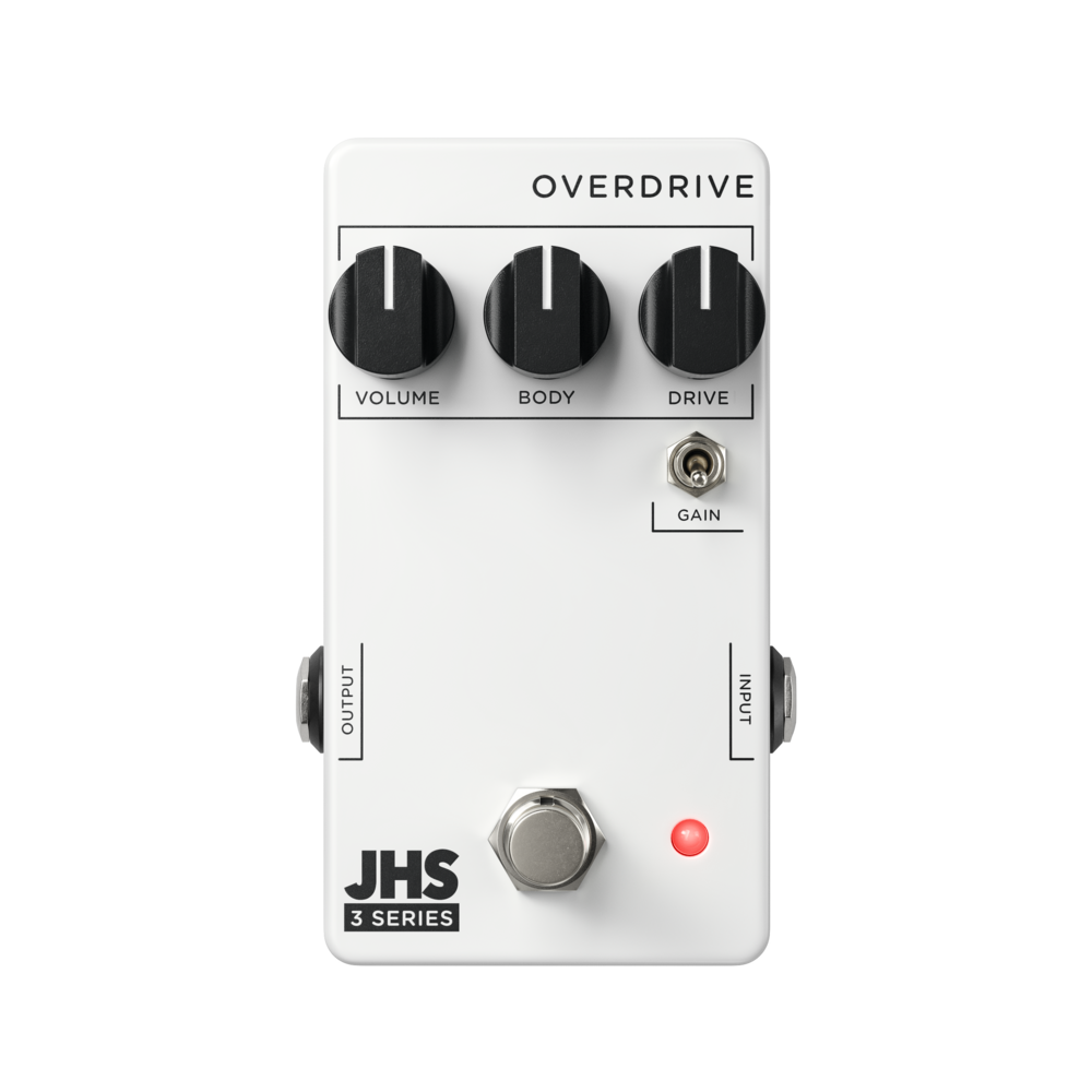 JHS 3 Series Overdrive guitar effects pedal - white enclosure, Volume Body Drive controls