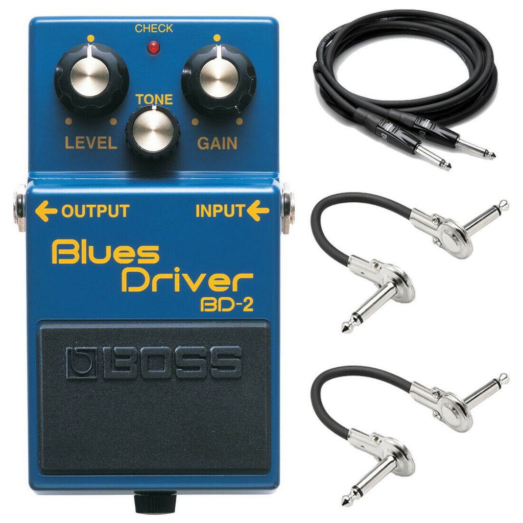 Boss BD-2 Blues Driver blue overdrive pedal with included Hosa cables