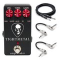 Amptweaker Tight Metal distortion guitar effects pedal — black enclosure, with Hosa patch cables and guitar cable